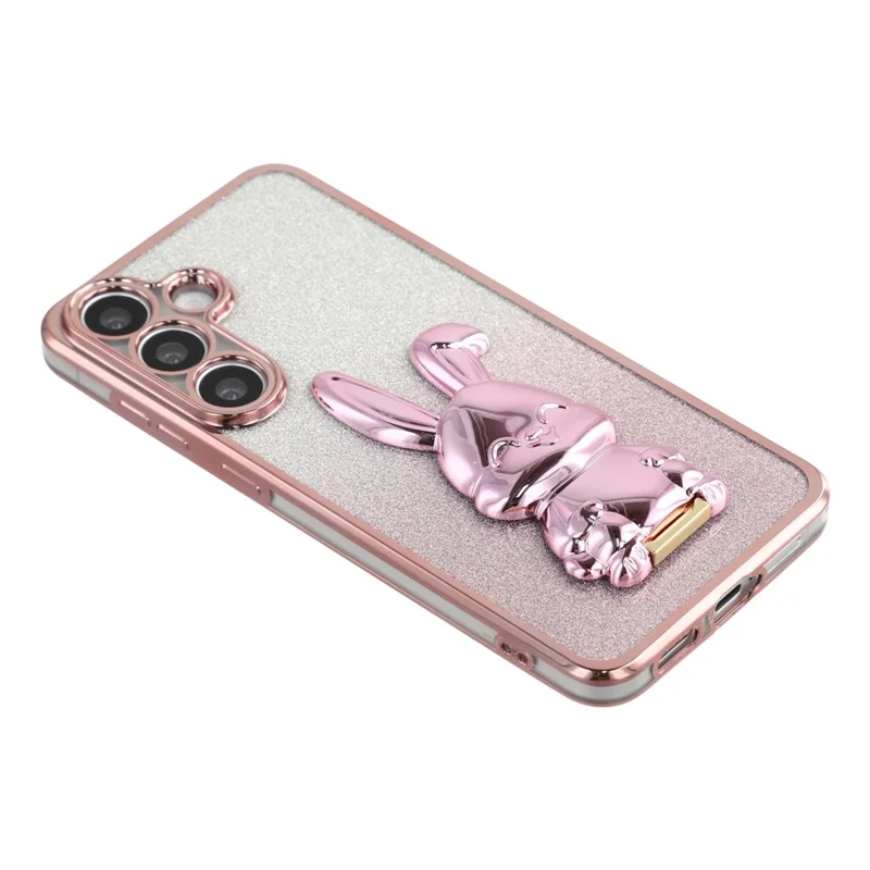 For Samsung Galaxy A16 4G / 5G Case Electroplating Glitter Rabbit PC + TPU Phone Cover with Kickstand - Pink