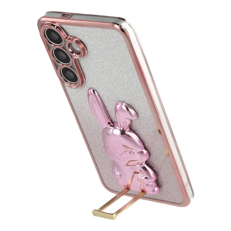 For Samsung Galaxy S25 Case Electroplating Glitter Rabbit PC + TPU Phone Cover with Kickstand - Pink