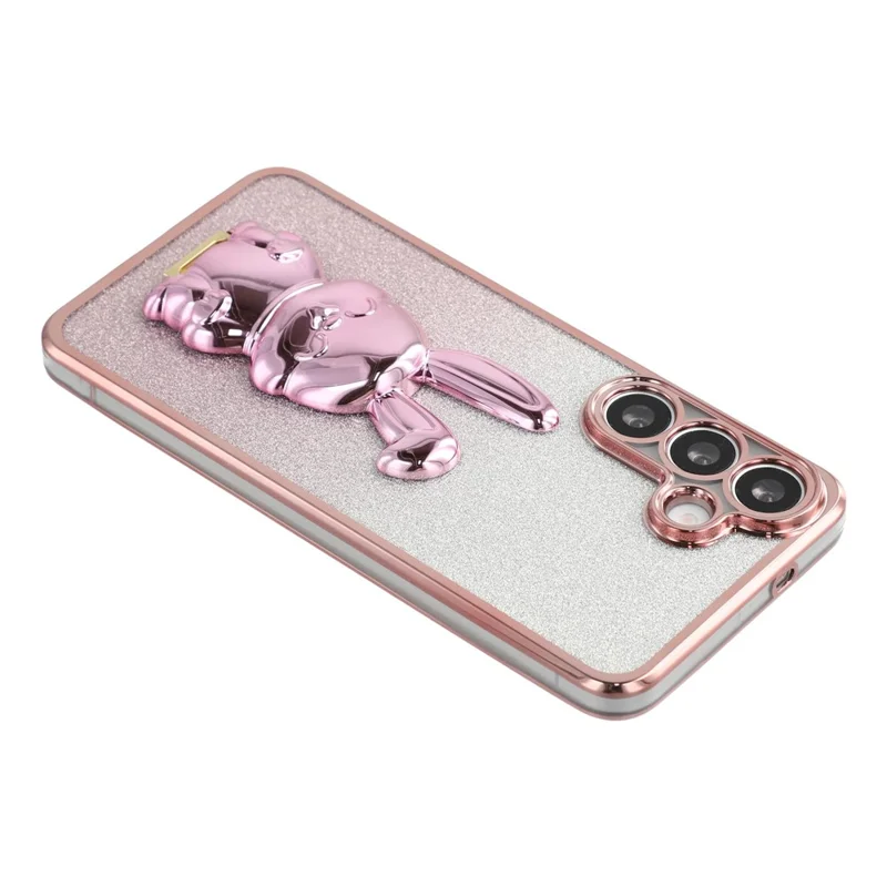 For Samsung Galaxy S25 Case Electroplating Glitter Rabbit PC + TPU Phone Cover with Kickstand - Pink