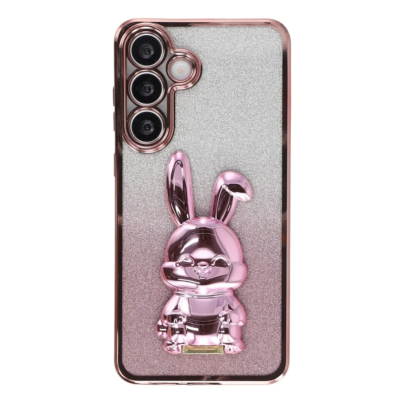 Für Samsung Galaxy S24 FE Hülle Elektroplattierung Glitzer Kaninchen PC + TPU Handyhülle mit Ständer - Pink