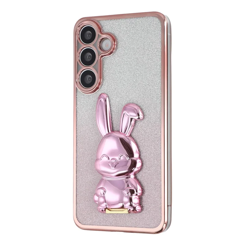 Für Samsung Galaxy S24 FE Hülle Elektroplattierung Glitzer Kaninchen PC + TPU Handyhülle mit Ständer - Pink