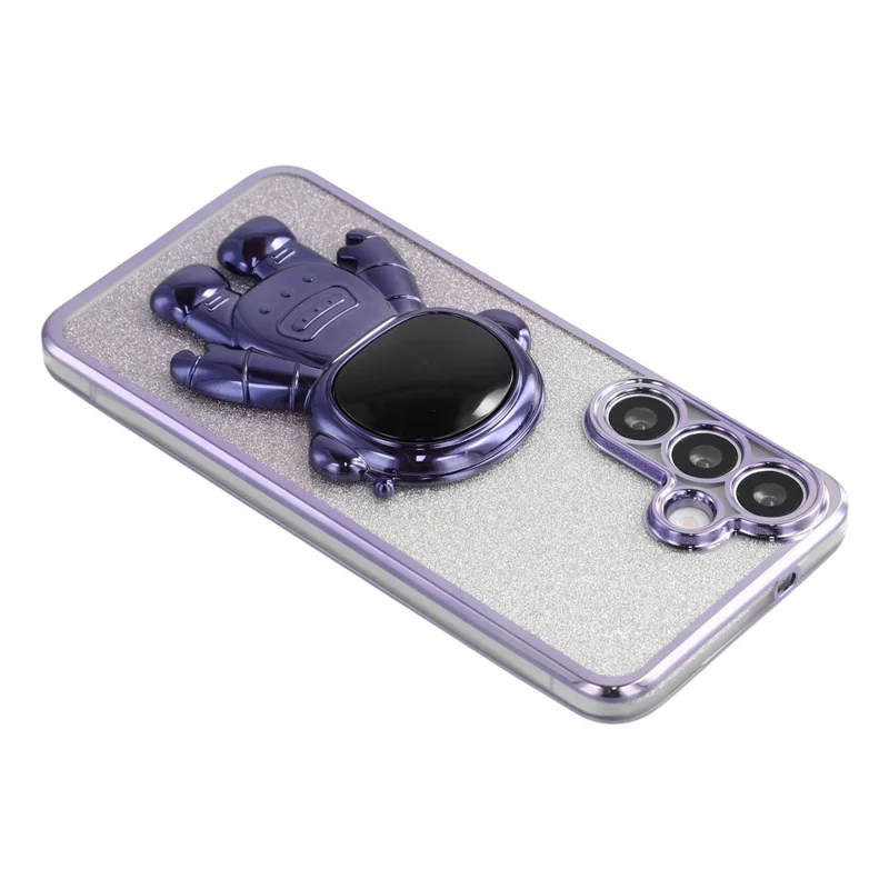 Samsung Galaxy S24 FE Hülle mit Astronauten-Ständer PC + TPU Handyhülle Glitzer - Lila
