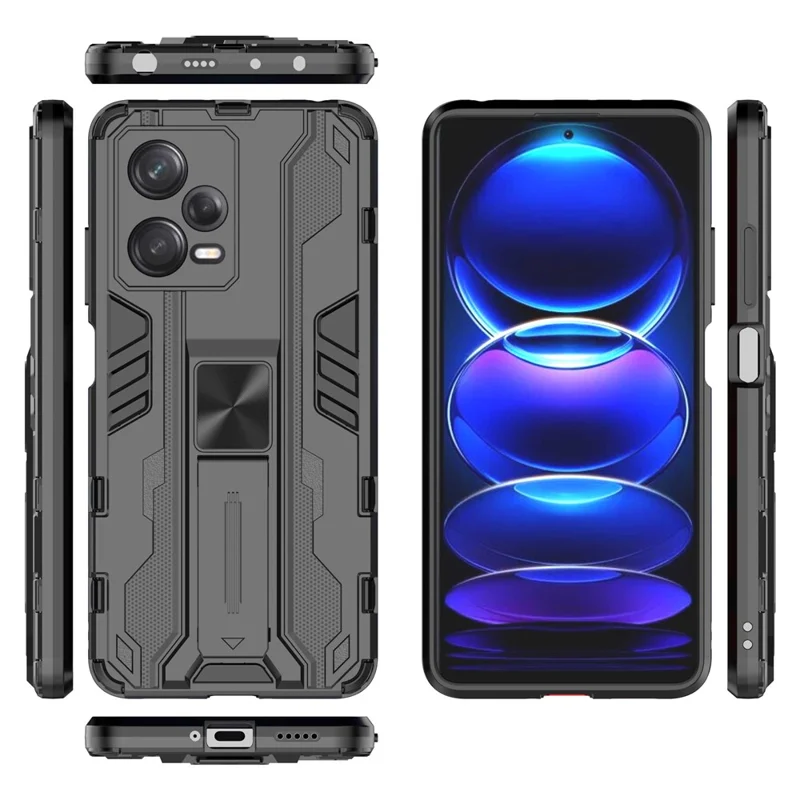 For Xiaomi Redmi Note 12 Pro 5G Hybrid Soft TPU Hard PC Non-slip Protective Case Kickstand Anti-Scratch Phone Cover - Black