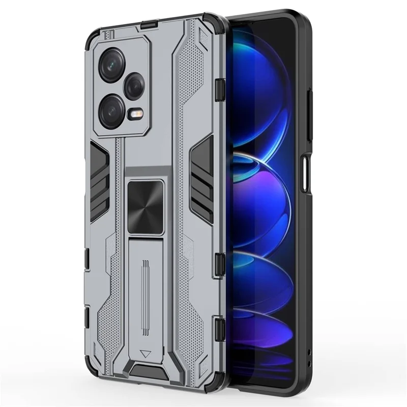 For Xiaomi Redmi Note 12 Pro 5G Hybrid Soft TPU Hard PC Non-slip Protective Case Kickstand Anti-Scratch Phone Cover - Grey