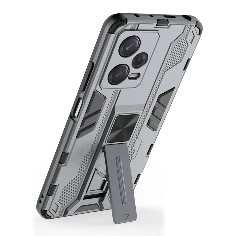 For Xiaomi Redmi Note 12 Pro 5G Hybrid Soft TPU Hard PC Non-slip Protective Case Kickstand Anti-Scratch Phone Cover - Grey