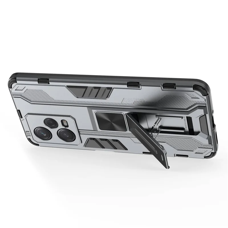 For Xiaomi Redmi Note 12 Pro 5G Hybrid Soft TPU Hard PC Non-slip Protective Case Kickstand Anti-Scratch Phone Cover - Grey