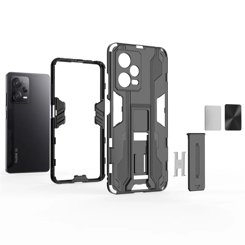 For Xiaomi Redmi Note 12 Pro 5G Hybrid Soft TPU Hard PC Non-slip Protective Case Kickstand Anti-Scratch Phone Cover - Grey