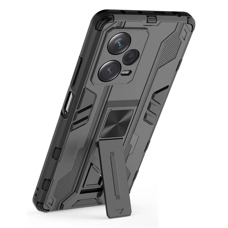 Para Xiaomi Redmi Note 12 Pro+ 5G Soft TPU Hard PC Dual Layer Shock-Absorption Cover Kickstand Anti-Scratch Protective Phone Case - Black