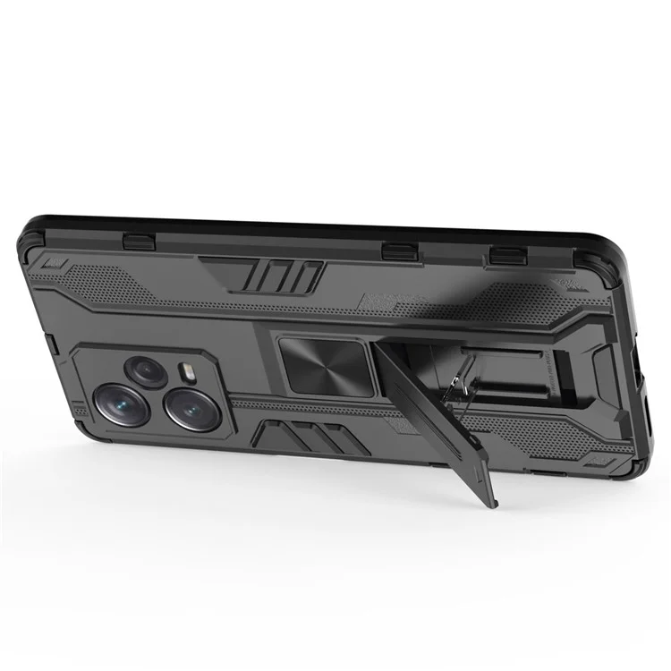 Para Xiaomi Redmi Note 12 Pro+ 5G Soft TPU Hard PC Dual Layer Shock-Absorption Cover Kickstand Anti-Scratch Protective Phone Case - Black