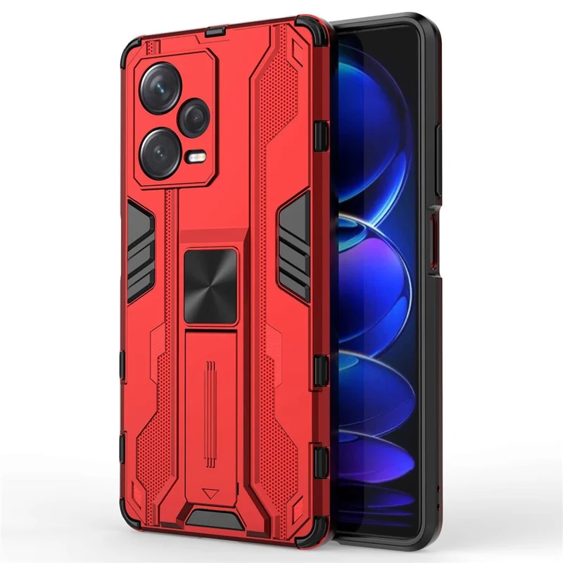 For Xiaomi Redmi Note 12 Pro+ 5G Soft TPU Hard PC Dual Layer Shock-Absorption Cover Kickstand Anti-Scratch Protective Phone Case - Red