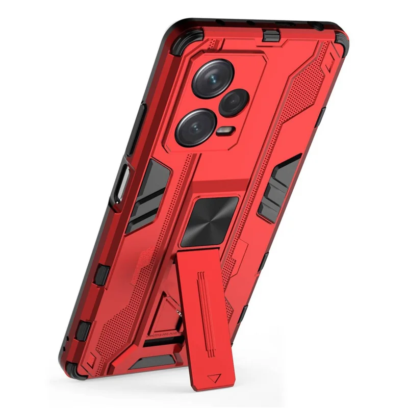For Xiaomi Redmi Note 12 Pro+ 5G Soft TPU Hard PC Dual Layer Shock-Absorption Cover Kickstand Anti-Scratch Protective Phone Case - Red