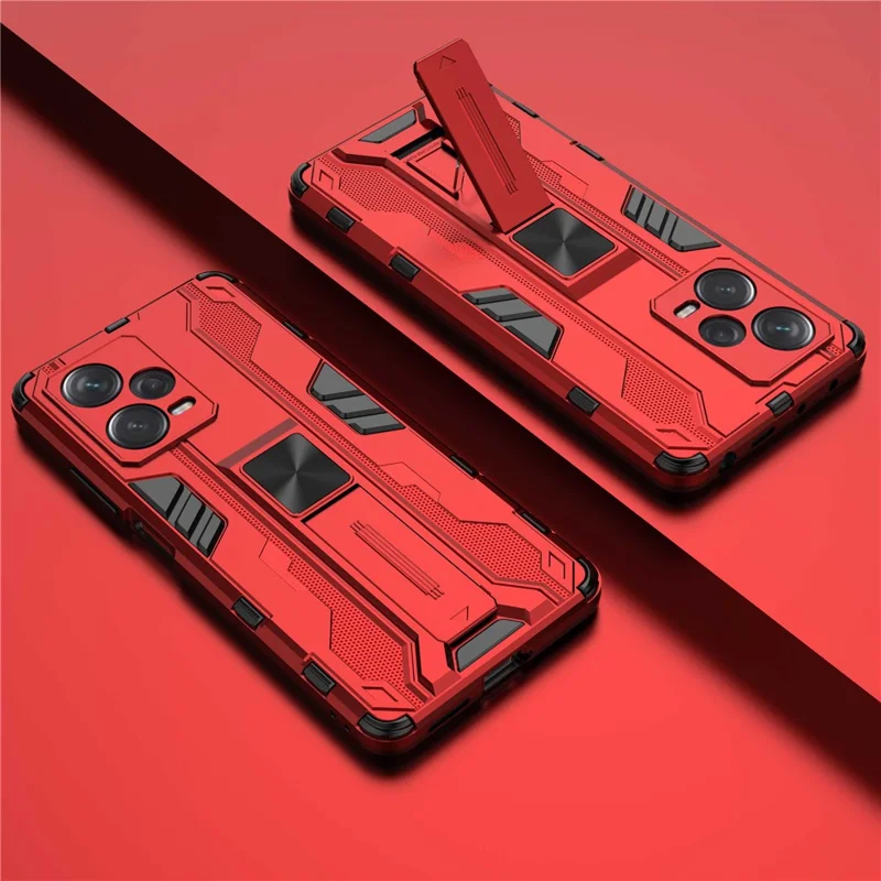 For Xiaomi Redmi Note 12 Pro+ 5G Soft TPU Hard PC Dual Layer Shock-Absorption Cover Kickstand Anti-Scratch Protective Phone Case - Red