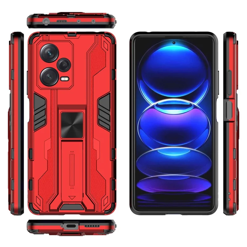 For Xiaomi Redmi Note 12 Pro+ 5G Soft TPU Hard PC Dual Layer Shock-Absorption Cover Kickstand Anti-Scratch Protective Phone Case - Red