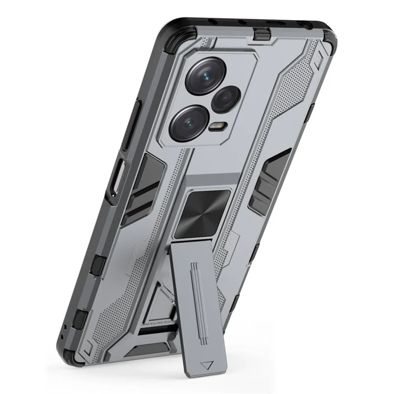 For Xiaomi Redmi Note 12 Pro+ 5G Soft TPU Hard PC Dual Layer Shock-Absorption Cover Kickstand Anti-Scratch Protective Phone Case - Grey