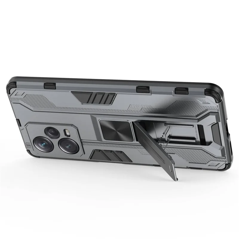 For Xiaomi Redmi Note 12 Pro+ 5G Soft TPU Hard PC Dual Layer Shock-Absorption Cover Kickstand Anti-Scratch Protective Phone Case - Grey