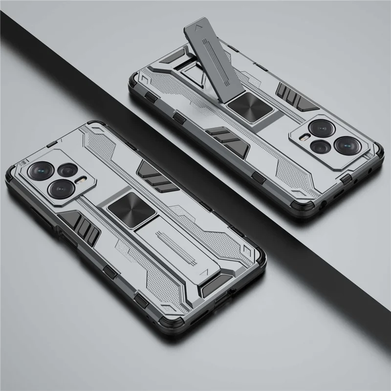 For Xiaomi Redmi Note 12 Pro+ 5G Soft TPU Hard PC Dual Layer Shock-Absorption Cover Kickstand Anti-Scratch Protective Phone Case - Grey