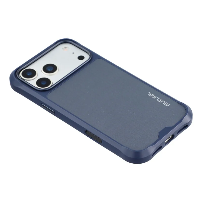MUTURAL Funda magnética para iPhone 17 Pro, revestida de cuero TPU + PC, con marco de metal para la cámara - Azul oscuro