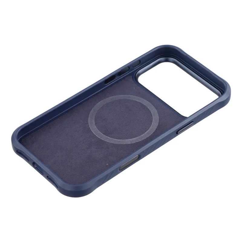 MUTURAL Funda magnética para iPhone 17 Pro, revestida de cuero TPU + PC, con marco de metal para la cámara - Azul oscuro