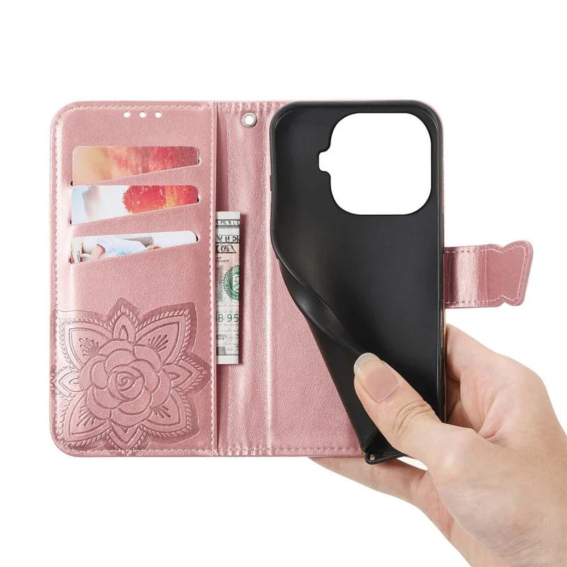 For Xiaomi 15T Pro Case with Strap Butterfly Pattern PU Leather Wallet Phone Cover - Rose Gold