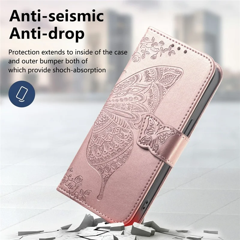 For Xiaomi 15T Pro Case with Strap Butterfly Pattern PU Leather Wallet Phone Cover - Rose Gold
