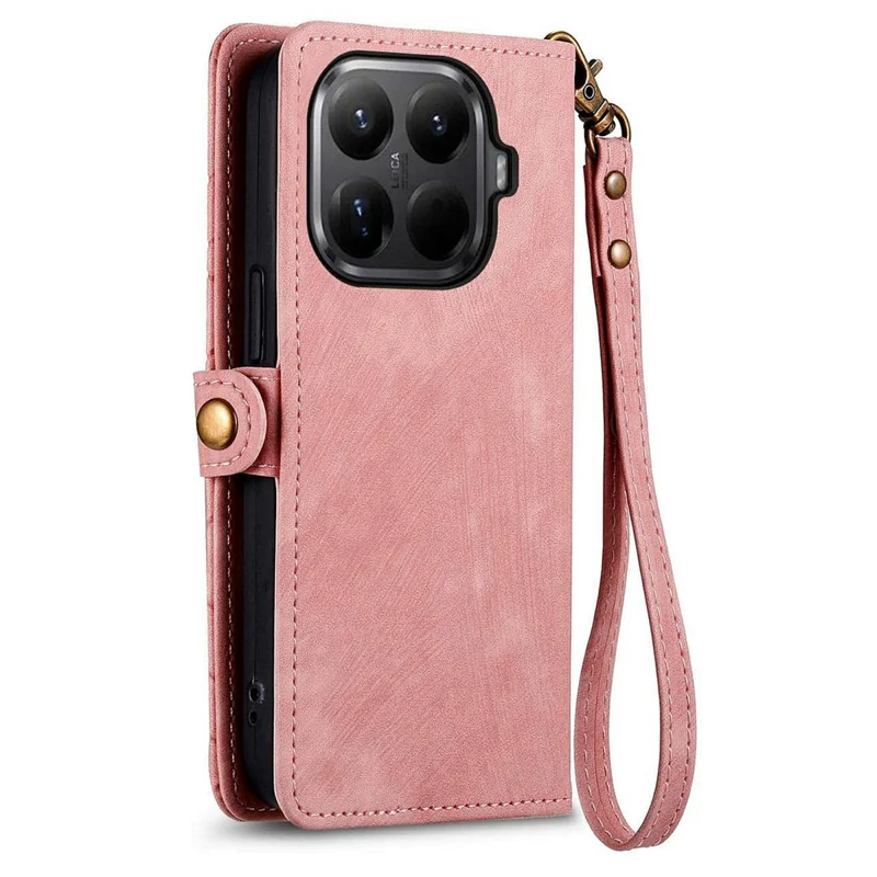 Xiaomi 15T Pro hoesje met ritssluiting portemonnee geometrische lijnen lederen telefoonhoes met handgreep - Roze