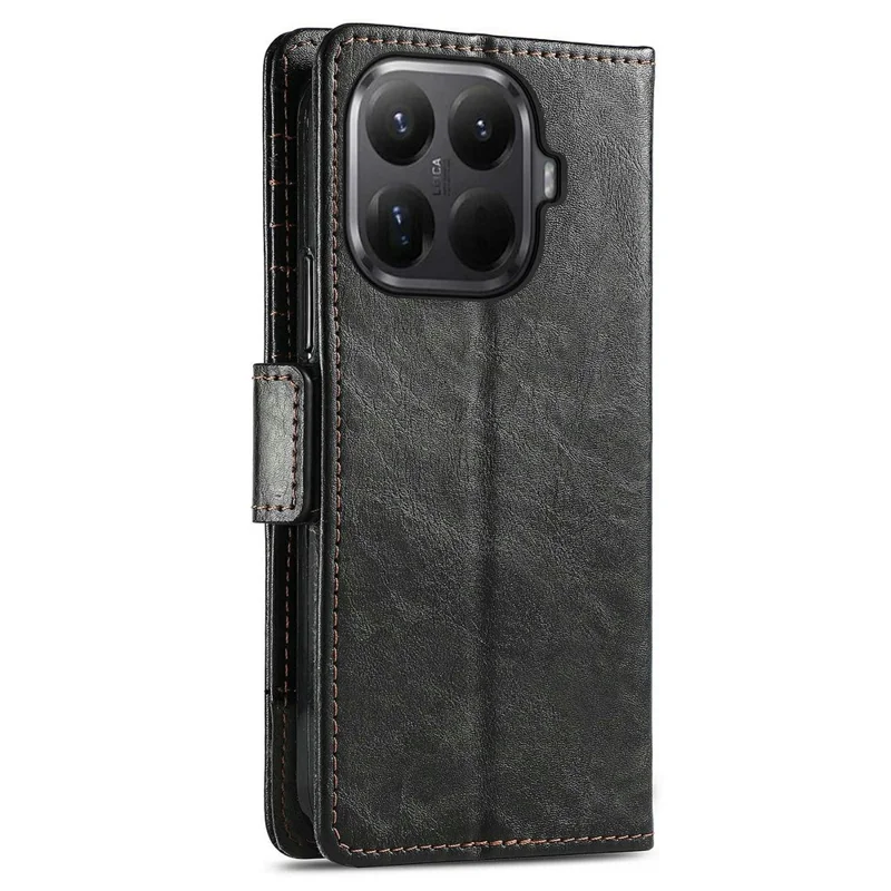 CASENEO For Xiaomi 15T Pro Phone Cases PU Leather Cover Stand with RFID Blocking Wallet - Black