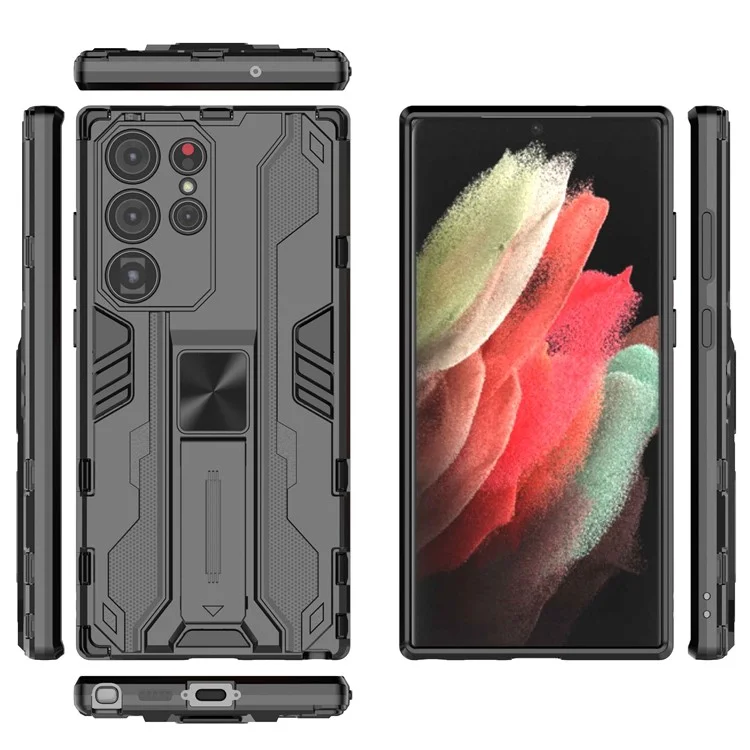 Для Samsung Galaxy S23 Ultra Hybrid Hard PC Soft TPU Shockproof Phone Case Kickstand Non-slip Protective Cover - Black