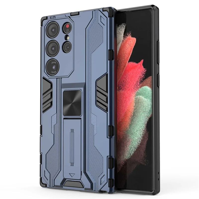 For Samsung Galaxy S23 Ultra Hybrid Hard PC Soft TPU Shockproof Phone Case Kickstand Non-slip Protective Cover - Blue