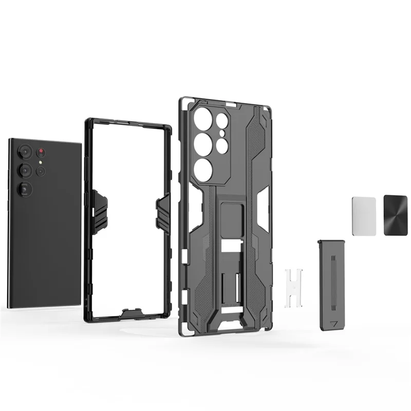 For Samsung Galaxy S23 Ultra Hybrid Hard PC Soft TPU Shockproof Phone Case Kickstand Non-slip Protective Cover - Blue