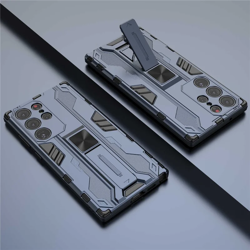 For Samsung Galaxy S23 Ultra Hybrid Hard PC Soft TPU Shockproof Phone Case Kickstand Non-slip Protective Cover - Blue