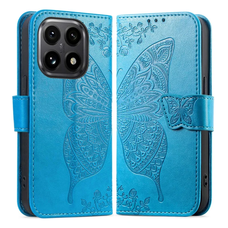 For Xiaomi 15T Case with Strap Butterfly Pattern PU Leather Wallet Phone Cover - Blue