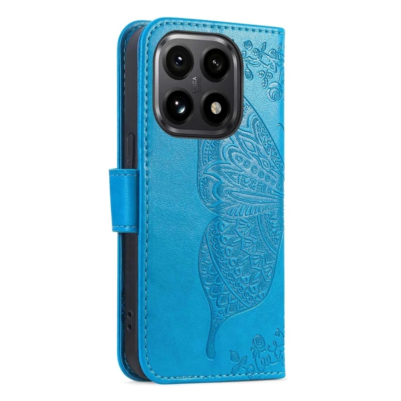 For Xiaomi 15T Case with Strap Butterfly Pattern PU Leather Wallet Phone Cover - Blue