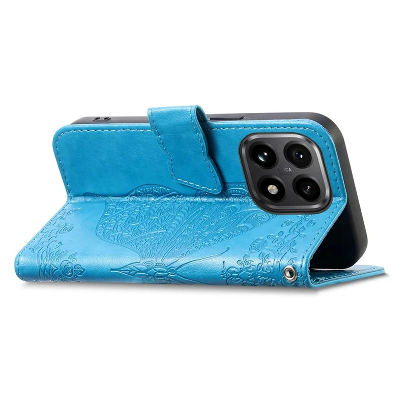 For Xiaomi 15T Case with Strap Butterfly Pattern PU Leather Wallet Phone Cover - Blue