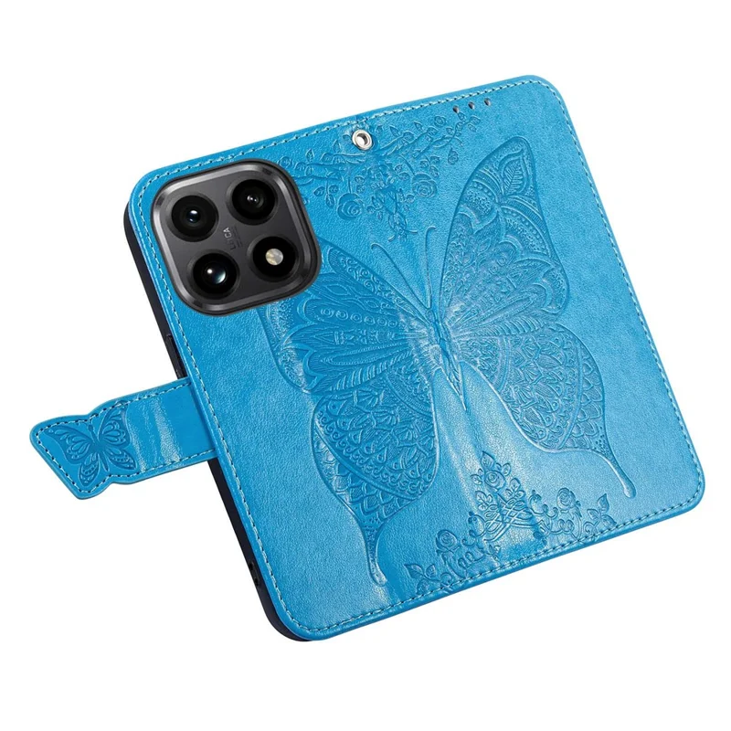 For Xiaomi 15T Case with Strap Butterfly Pattern PU Leather Wallet Phone Cover - Blue