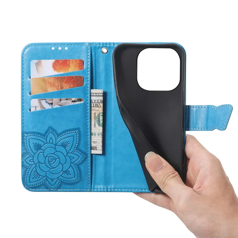 For Xiaomi 15T Case with Strap Butterfly Pattern PU Leather Wallet Phone Cover - Blue