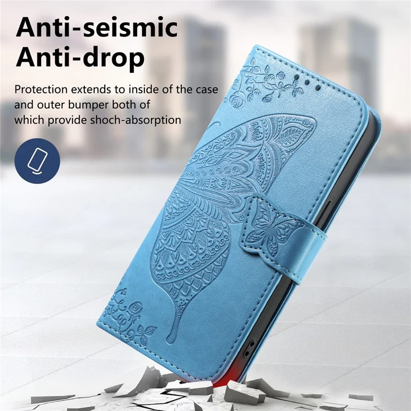 For Xiaomi 15T Case with Strap Butterfly Pattern PU Leather Wallet Phone Cover - Blue