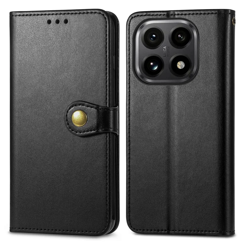 Capa de Couro com Suporte e Alça de Pulso para Xiaomi 15T - Preto