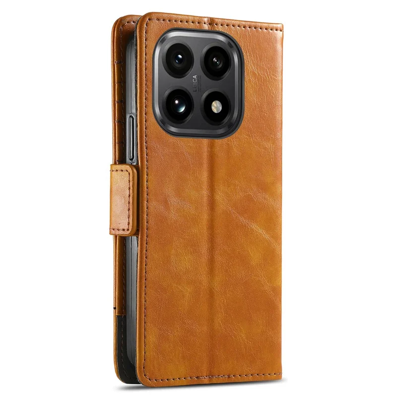 CASENEO For Xiaomi 15T Phone Cases PU Leather Cover Stand with RFID Blocking Wallet - Light Brown