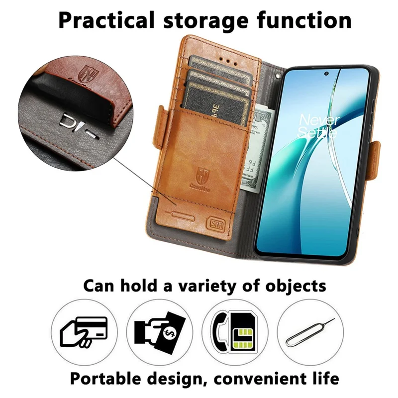 CASENEO For Xiaomi 15T Phone Cases PU Leather Cover Stand with RFID Blocking Wallet - Light Brown