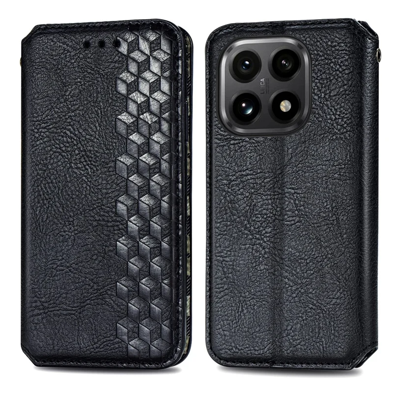 Futerał do Xiaomi 15T z romboidalnym nadrukiem, antyrysikowa skórzana obudowa portfelowa z kieszenią na karty - Czarny