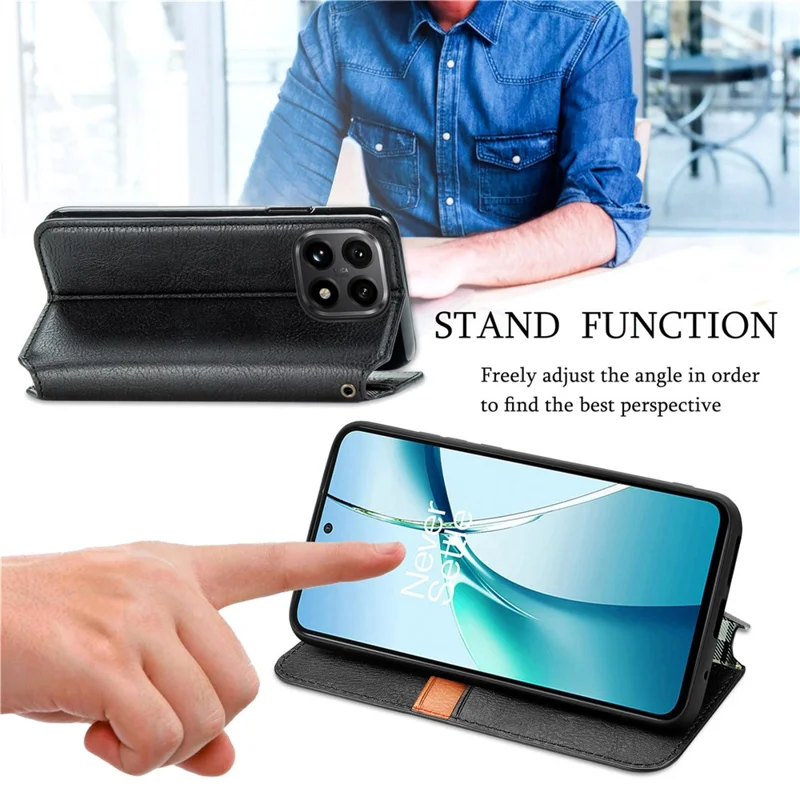 Futerał do Xiaomi 15T z romboidalnym nadrukiem, antyrysikowa skórzana obudowa portfelowa z kieszenią na karty - Czarny