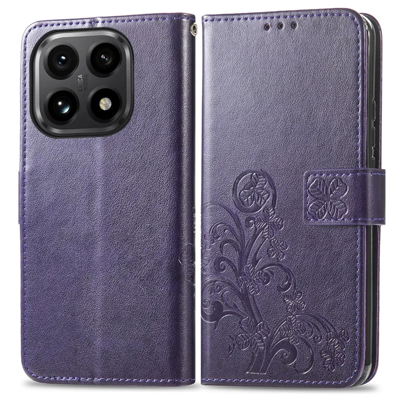 For Xiaomi 15T Leather Case Four-Leaf Clover Wallet Phone Cover - Purple