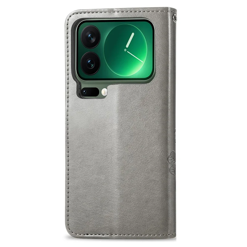 For Xiaomi 17 Pro Leather Case Four-Leaf Clover Wallet Phone Cover - Grey