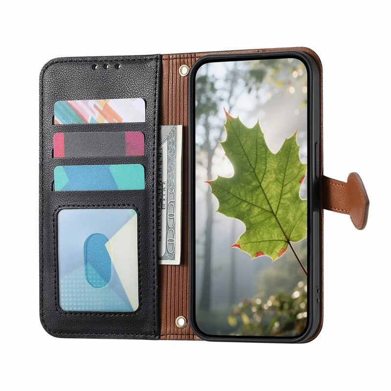 For Xiaomi 17 Pro Max Stand Case Leaf Shape Magnetic Clasp Leather Phone Cover with Hand Strap - Black