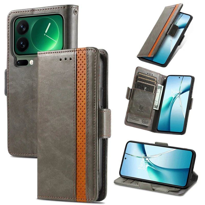 CASENEO For Xiaomi 17 Pro Max Phone Cases PU Leather Cover Stand with RFID Blocking Wallet - Grey