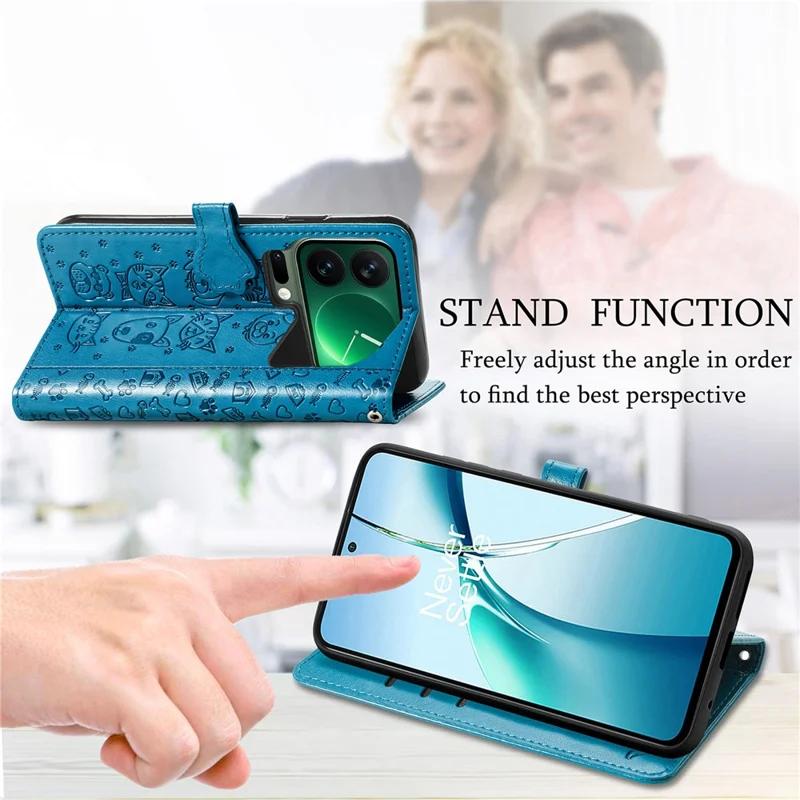 Étui de téléphone à rabat en cuir pour Xiaomi 17 Pro Max avec motif de chat et de chien mignon - Bleu