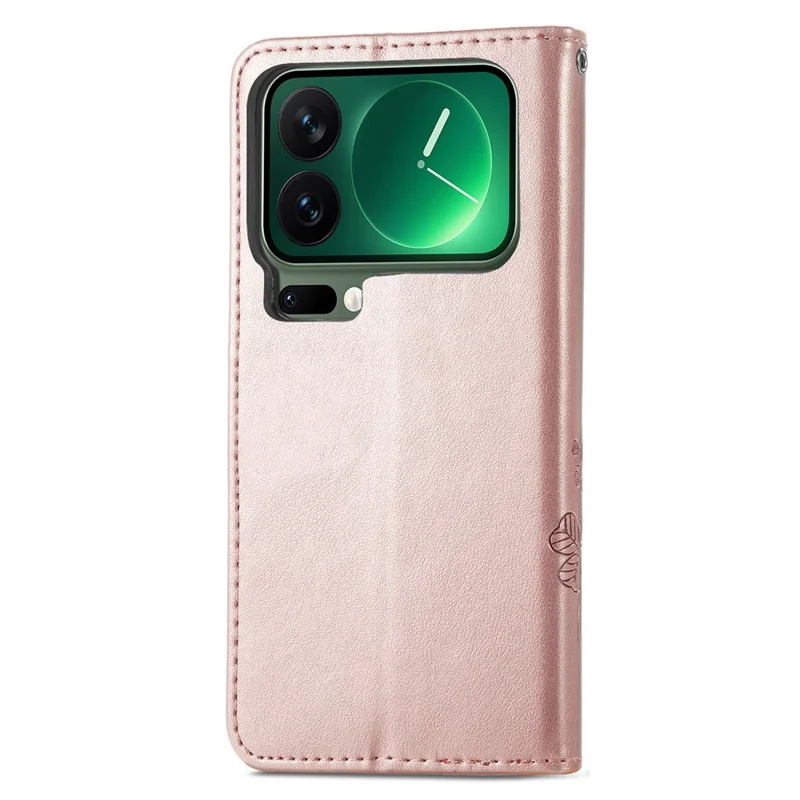 For Xiaomi 17 Pro Max Leather Case Four-Leaf Clover Wallet Phone Cover - Rose Gold