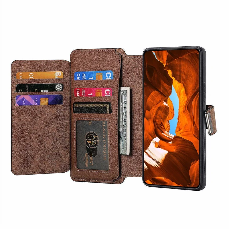 CASENEO MW-02 Phone Case For Xiaomi Redmi 15C 5G (EU) (173mm)  /  15C 4G (EU) (173mm) Detachable Magnetic Leather Flip Cover - Brown