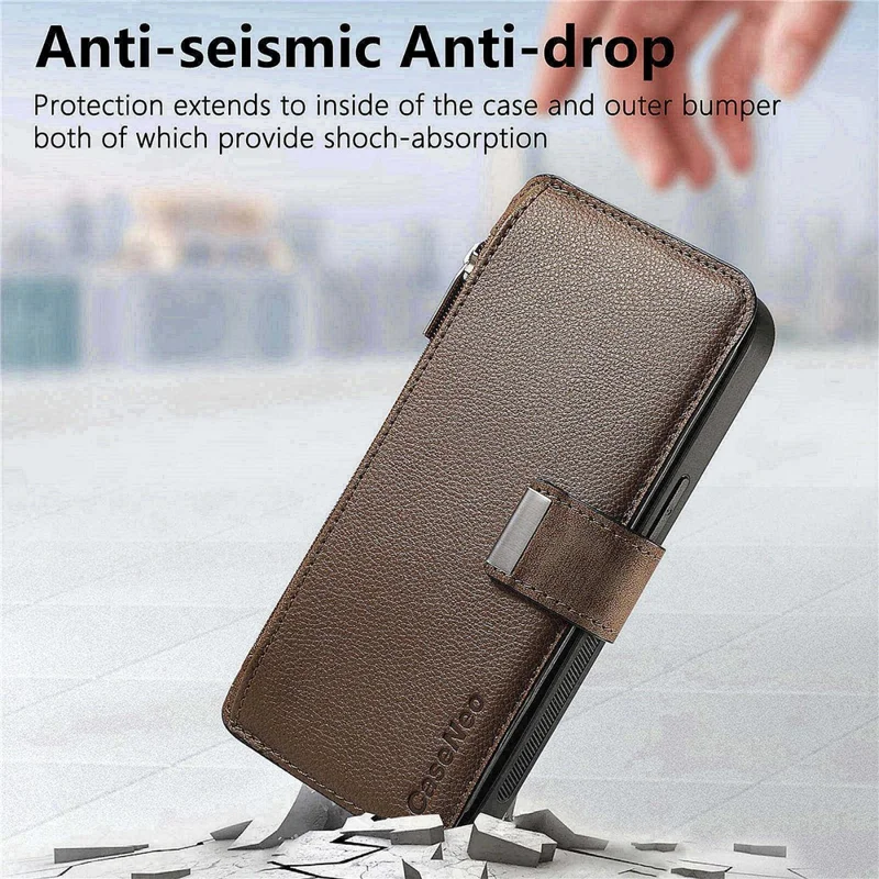 CASENEO MW-02 Phone Case For Xiaomi Redmi 15C 5G (EU) (173mm)  /  15C 4G (EU) (173mm) Detachable Magnetic Leather Flip Cover - Brown