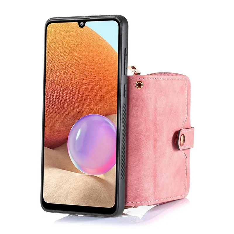 Phone Case For Xiaomi Redmi 15C 5G (EU) (173mm) / 4G (EU) (173mm) PU Leather Back Cover with Zipper Card Holder and Long Strap - Pink